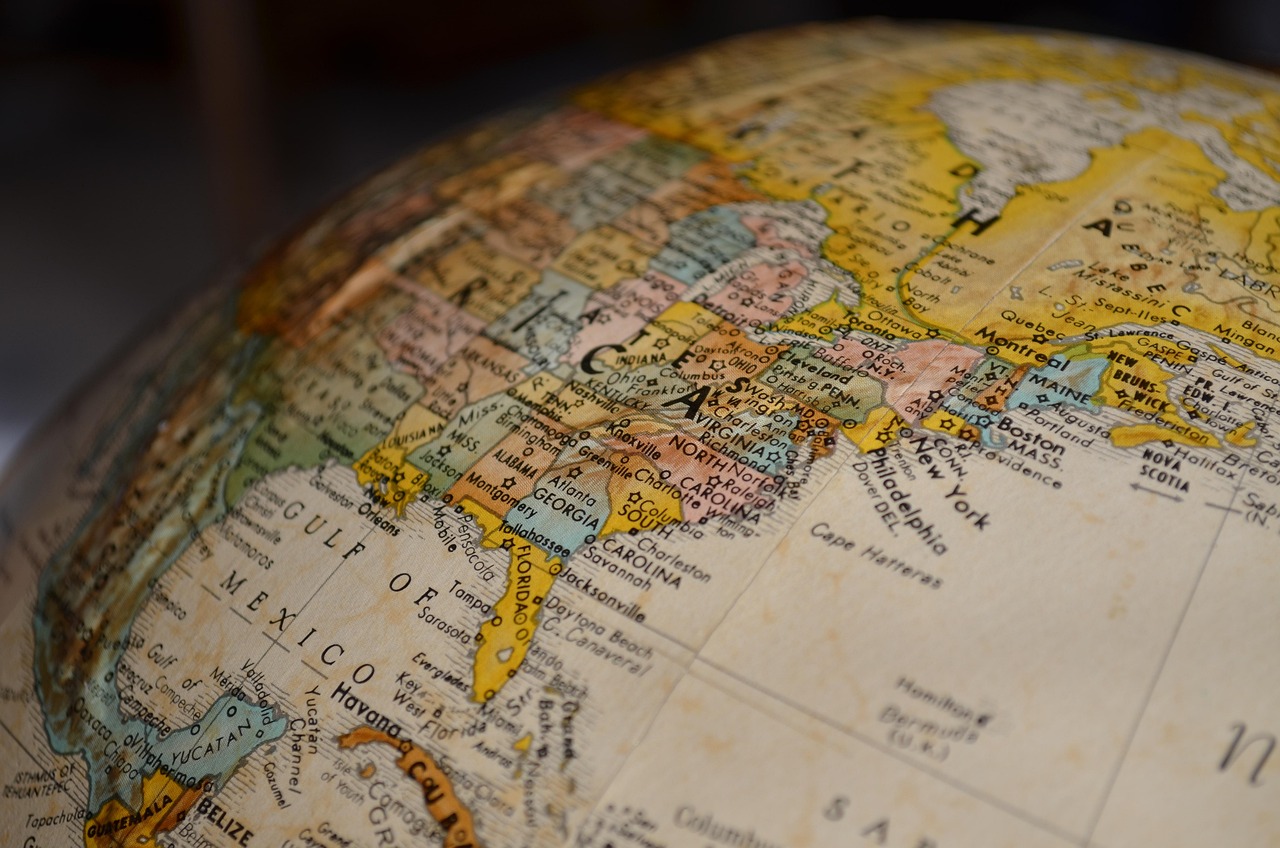 A desk globe showing the United States, Mexico and Canada