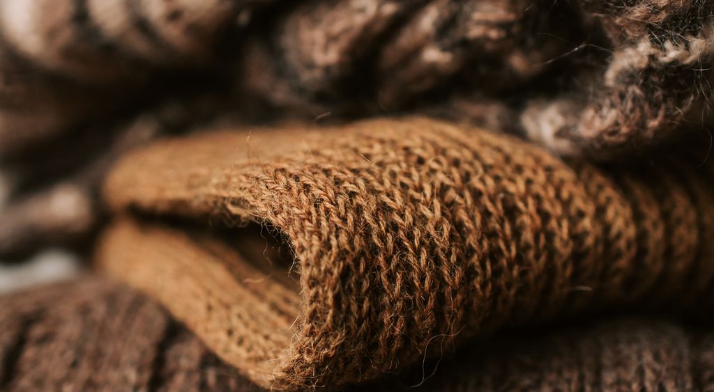 Close-up of knitted wool yarn texture