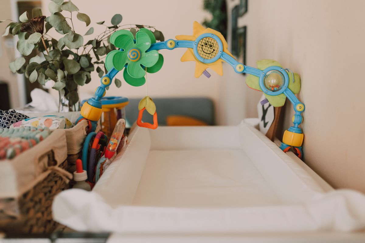 A changing table set up in a nursery